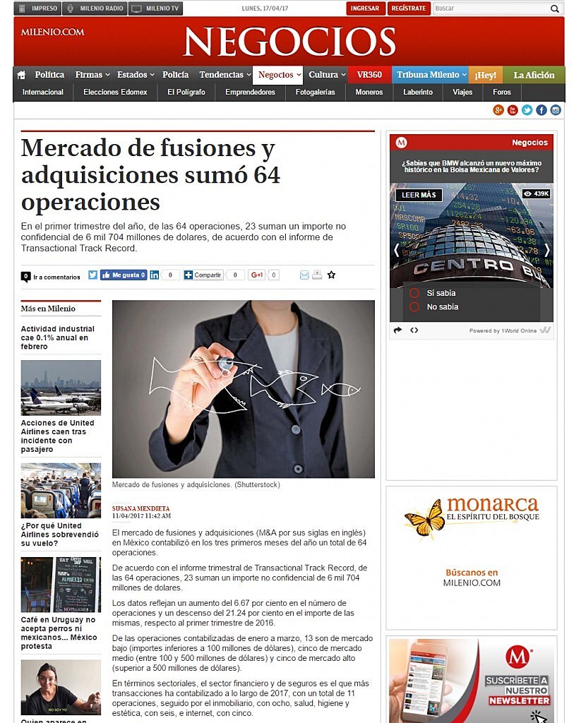 Mercado de fusiones y adquisiciones sum 64 operaciones